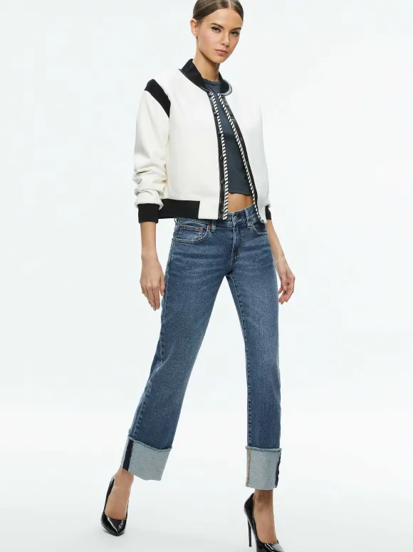 Keri Combination Vegan Leather Varsity Jacket | Alice and Olivia Sale