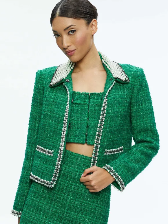 Kidman Pearl Embellished Collared Jacket | Alice and Olivia Online