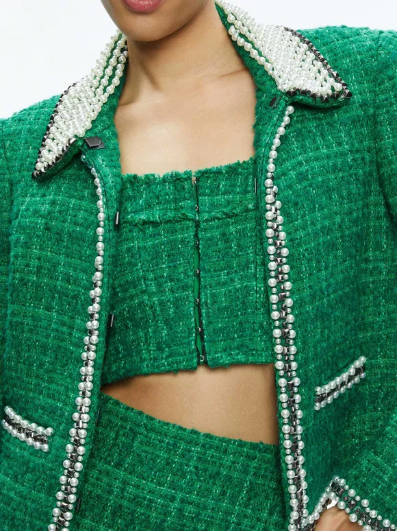Kidman Pearl Embellished Collared Jacket | Alice and Olivia Online