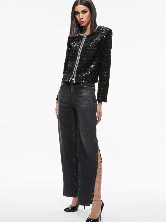 Kidman Sequin Tweed Jacket + Rubi Sequin Tweed Mini Skirt | Alice and Olivia New