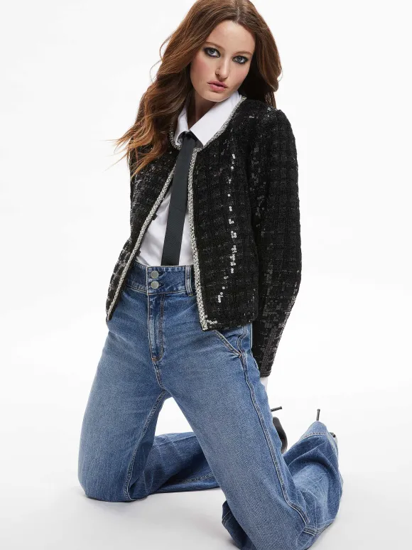 Kidman Sequin Tweed Jacket + Rubi Sequin Tweed Mini Skirt | Alice and Olivia New