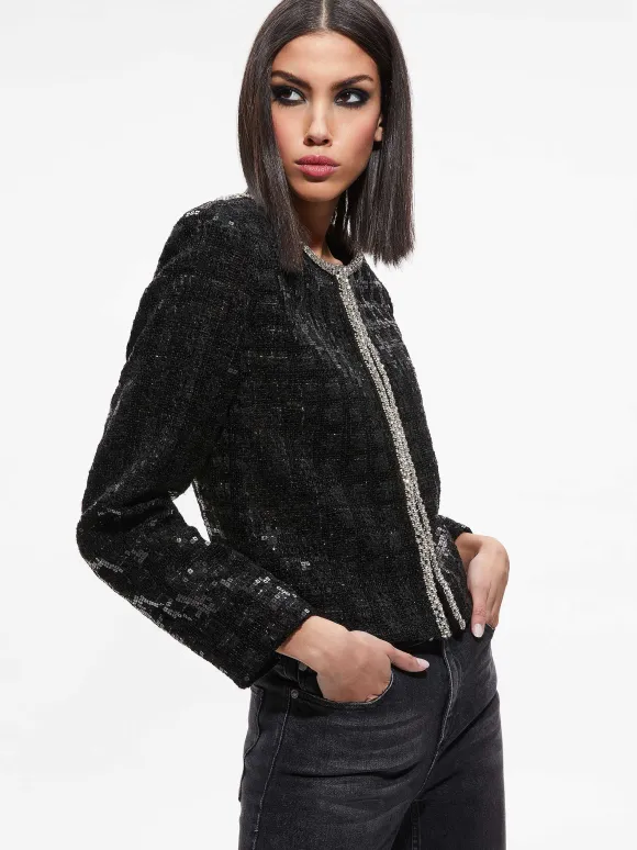 Kidman Sequin Tweed Jacket + Rubi Sequin Tweed Mini Skirt | Alice and Olivia New