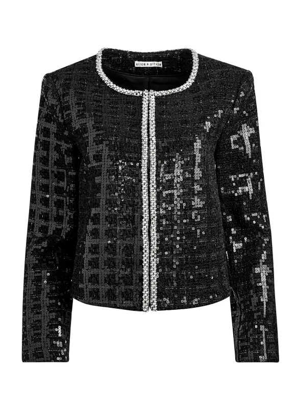Kidman Sequin Tweed Jacket + Rubi Sequin Tweed Mini Skirt | Alice and Olivia New