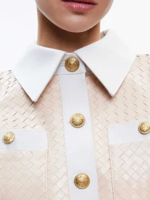 Kinley Woven Vegan Leather Jacket | Alice and Olivia Store