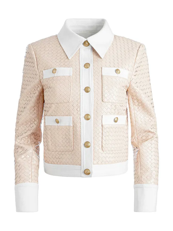 Kinley Woven Vegan Leather Jacket | Alice and Olivia Store