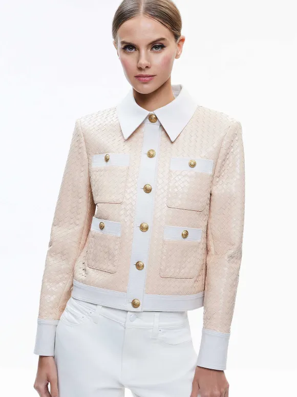 Kinley Woven Vegan Leather Jacket | Alice and Olivia Store