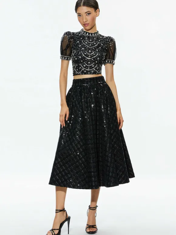 Kristina Embellished Puff Sleeve Crop Top | Alice and Olivia Store
