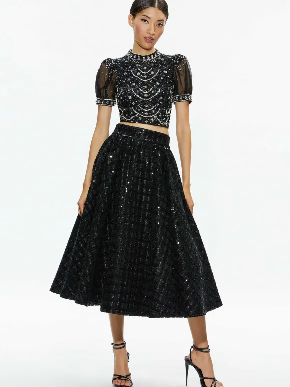 Kristina Embellished Puff Sleeve Crop Top | Alice and Olivia Store