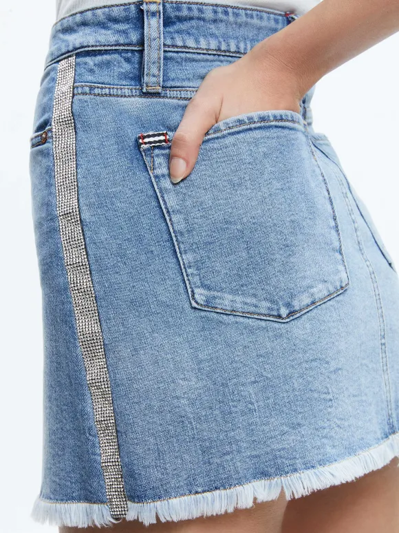 Laika Crystal Embellished Denim Mini Skirt | Alice and Olivia Sale