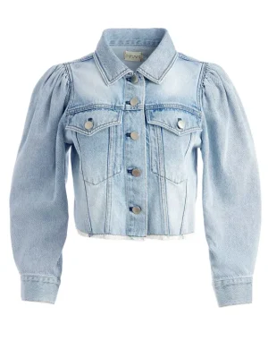 Lana Puff Sleeve Denim Jacket With Raw Hem | Alice and Olivia Online
