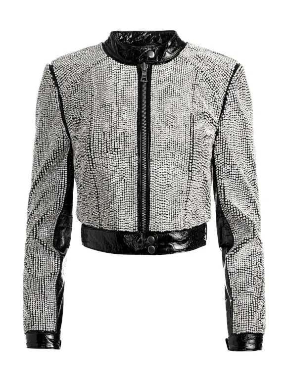 Lari Crystal Embellished Leather Jacket | Alice and Olivia Hot