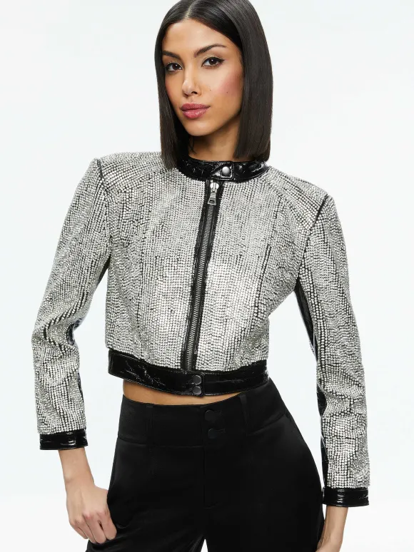 Lari Crystal Embellished Leather Jacket | Alice and Olivia Hot