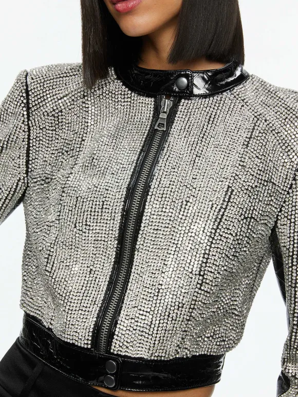 Lari Crystal Embellished Leather Jacket | Alice and Olivia Hot