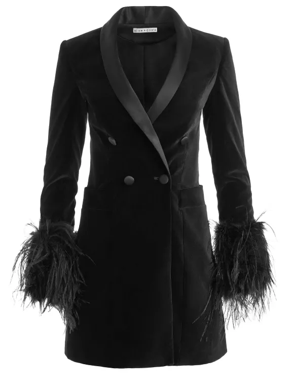 Latoya Feather Cuff Blazer Mini Dress | Alice and Olivia Fashion