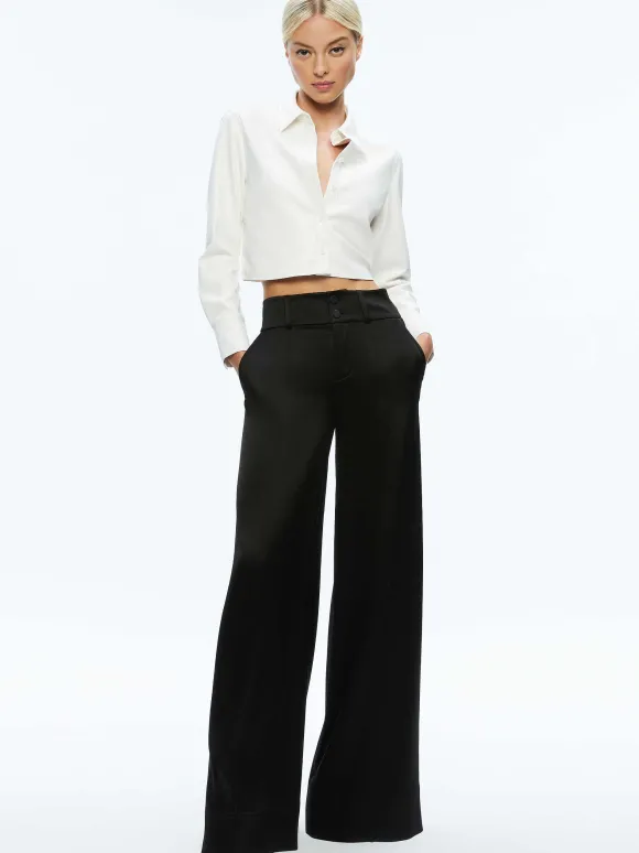 Leon Cropped Vegan Leather Button Down | Alice and Olivia Flash Sale