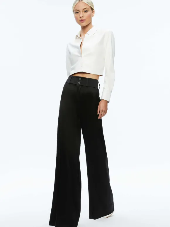 Leon Cropped Vegan Leather Button Down | Alice and Olivia Flash Sale