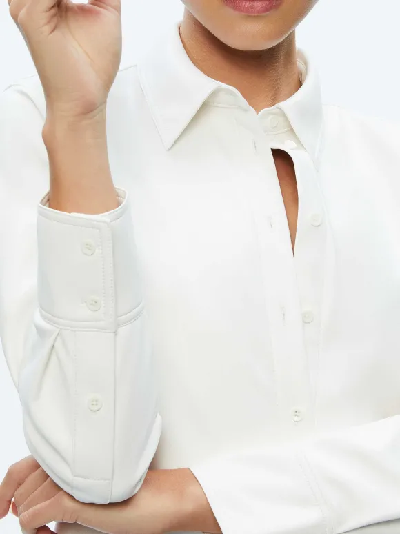 Leon Cropped Vegan Leather Button Down | Alice and Olivia Flash Sale