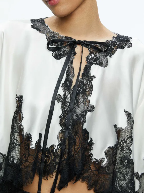 Loree Lace Tie Front Cropped Jacket | Alice and Olivia Online