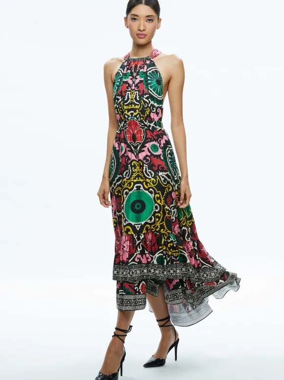 Loyce Twist Back Ruffle Maxi Dress | Alice and Olivia Outlet