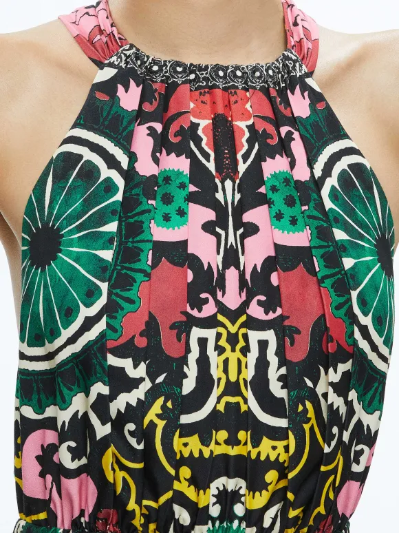 Loyce Twist Back Ruffle Maxi Dress | Alice and Olivia Outlet