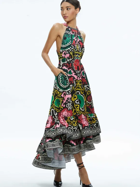 Loyce Twist Back Ruffle Maxi Dress | Alice and Olivia Outlet