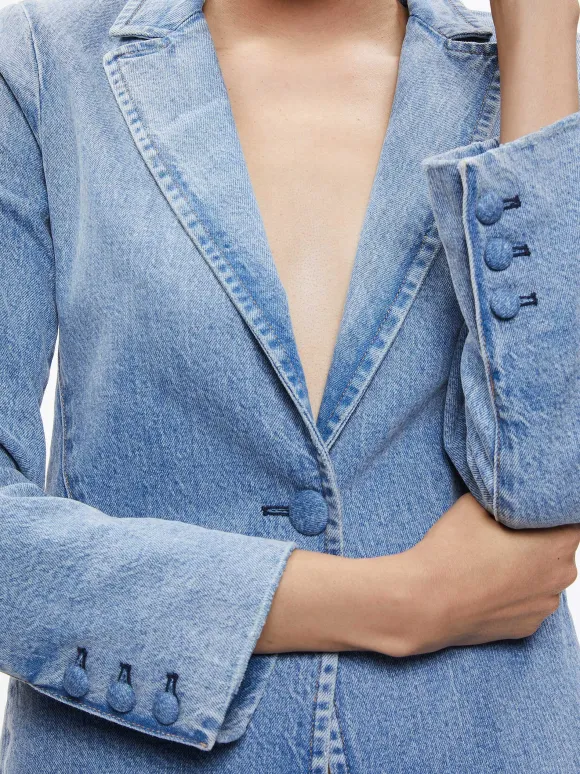 Macey Denim Fitted Blazer | Alice and Olivia Shop