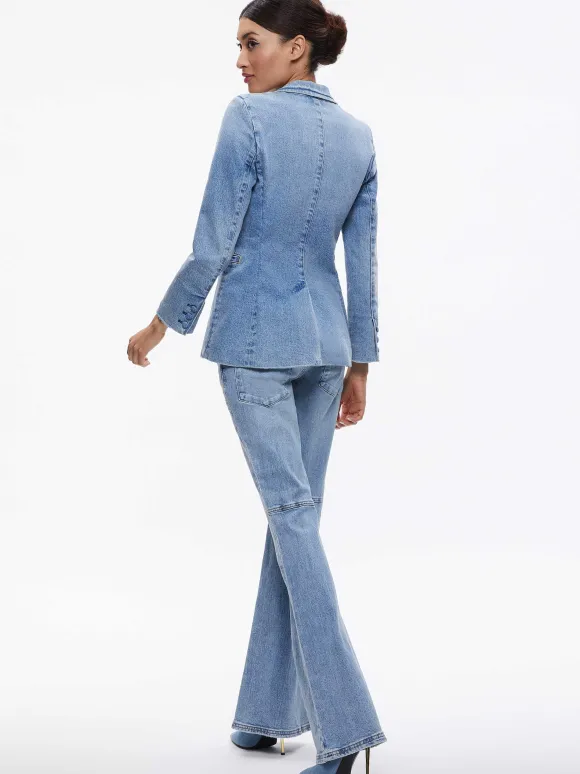 Macey Denim Fitted Blazer | Alice and Olivia Shop
