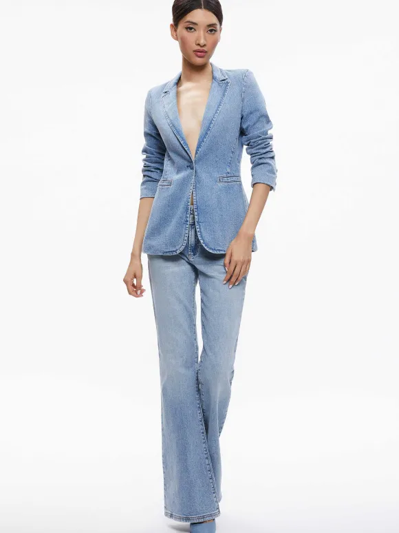 Macey Denim Fitted Blazer | Alice and Olivia Shop