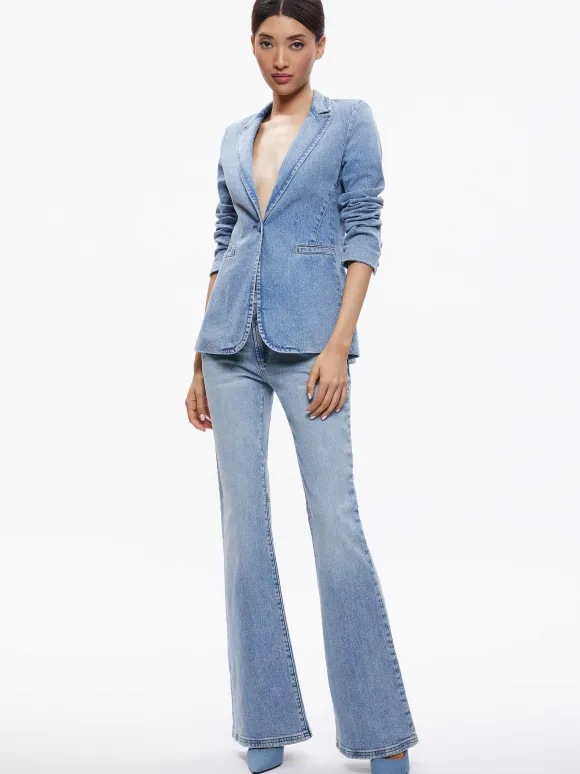 Macey Denim Fitted Blazer | Alice and Olivia Shop