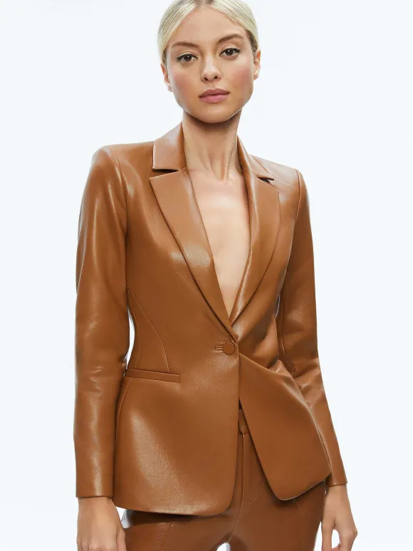 Macey Fitted Vegan Leather Blazer | Alice and Olivia Clearance