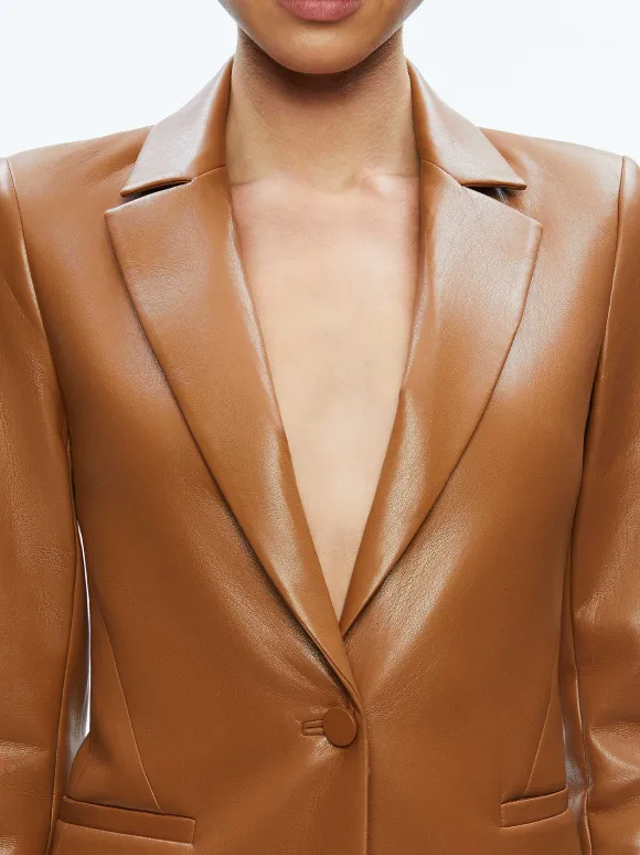 Macey Fitted Vegan Leather Blazer | Alice and Olivia Clearance