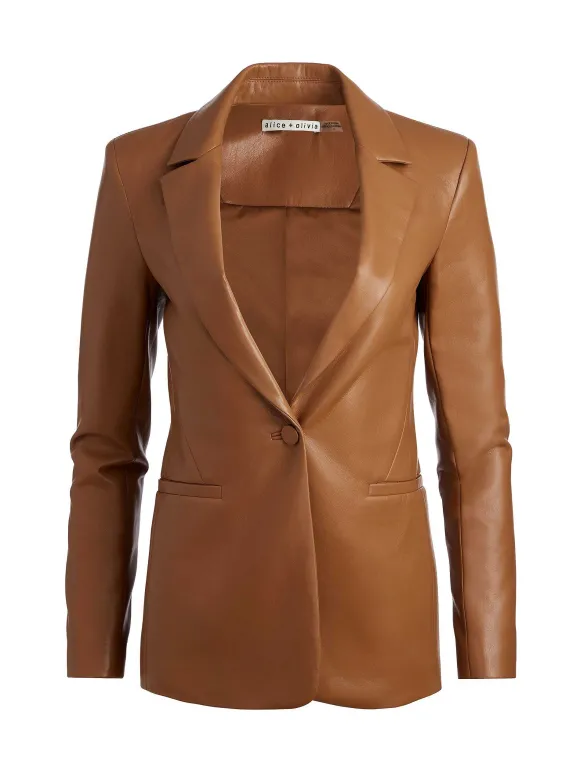 Macey Fitted Vegan Leather Blazer + Danette Vegan Leather Split Hem Trousers | Alice and Olivia Cheap