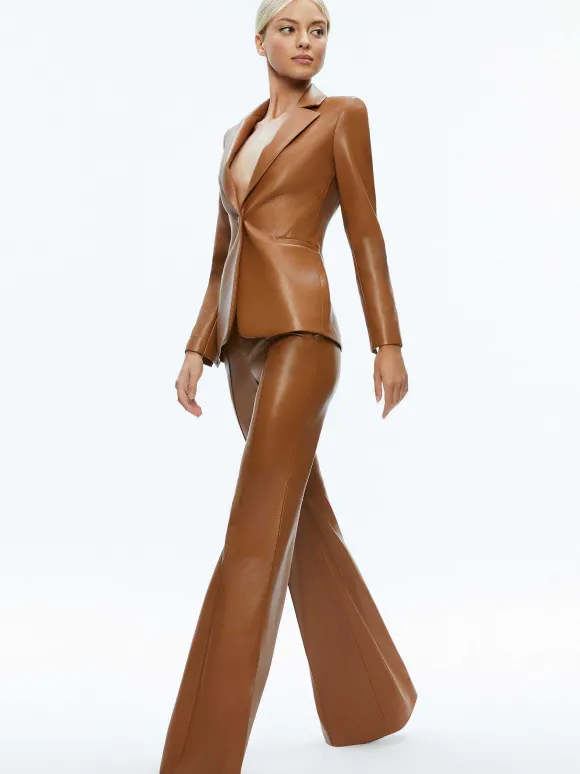 Macey Fitted Vegan Leather Blazer + Danette Vegan Leather Split Hem Trousers | Alice and Olivia Cheap