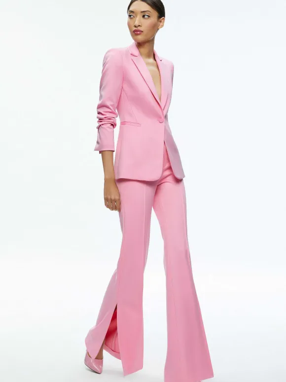 Macey Notch Collar Fitted Blazer + Danette High Rise Flare Slit Trouser | Alice and Olivia Shop