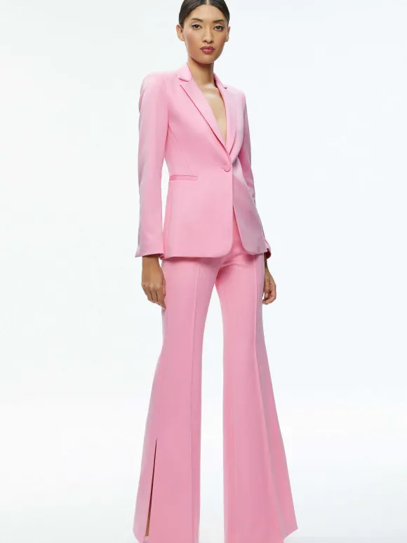 Macey Notch Collar Fitted Blazer + Danette High Rise Flare Slit Trouser | Alice and Olivia Shop