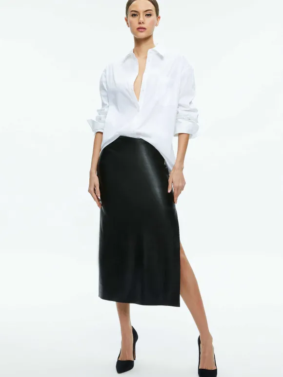 Maeve Vegan Leather Midi Skirt | Alice and Olivia Shop
