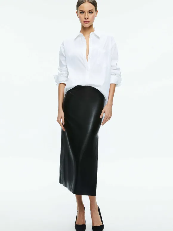 Maeve Vegan Leather Midi Skirt | Alice and Olivia Shop