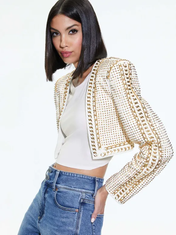 Maira Cropped Jacket With Chain Trim | Alice and Olivia Discount