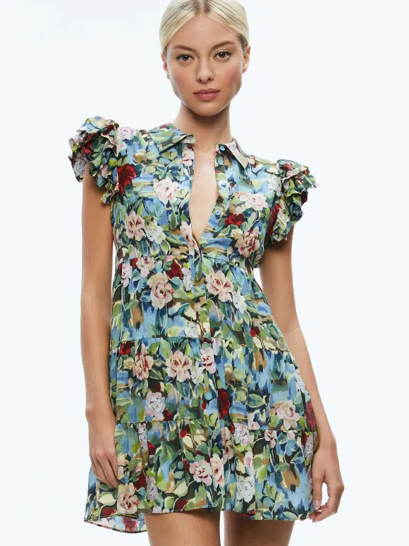 Meeko Ruffle Sleeve Shirt Dress | Alice and Olivia Discount
