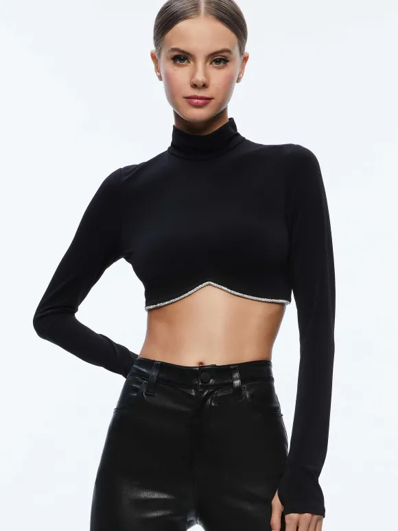 Melange Rhinestone Cropped Turtleneck | Alice and Olivia Best Sale