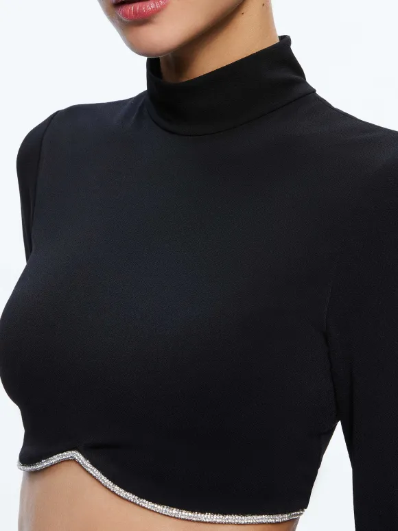 Melange Rhinestone Cropped Turtleneck | Alice and Olivia Best Sale