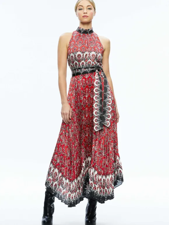 Mertie Mock Neck Pleated Maxi Dress | Alice and Olivia Outlet
