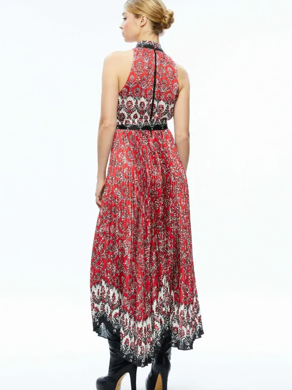Mertie Mock Neck Pleated Maxi Dress | Alice and Olivia Outlet