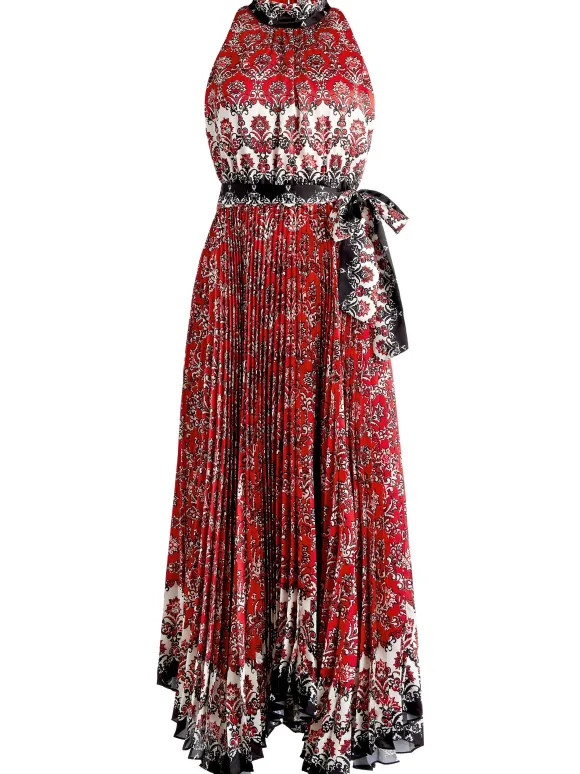 Mertie Mock Neck Pleated Maxi Dress | Alice and Olivia Outlet