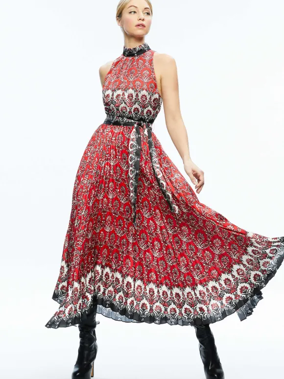 Mertie Mock Neck Pleated Maxi Dress | Alice and Olivia Outlet
