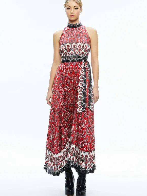Mertie Mock Neck Pleated Maxi Dress | Alice and Olivia Outlet