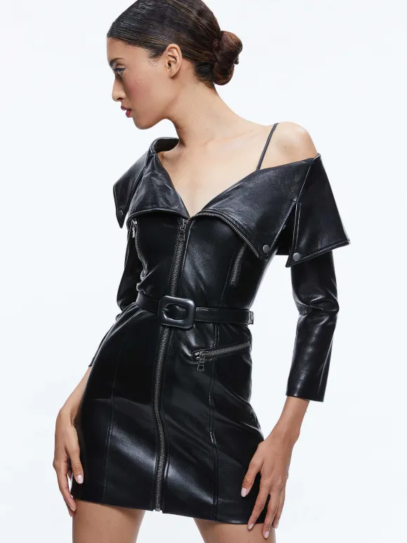 Miara Vegan Leather Moto Dress | Alice and Olivia Cheap