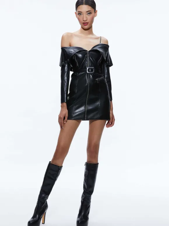 Miara Vegan Leather Moto Dress | Alice and Olivia Cheap