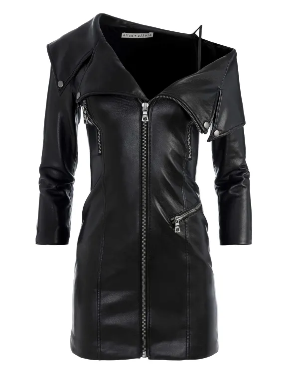 Miara Vegan Leather Moto Dress | Alice and Olivia Cheap