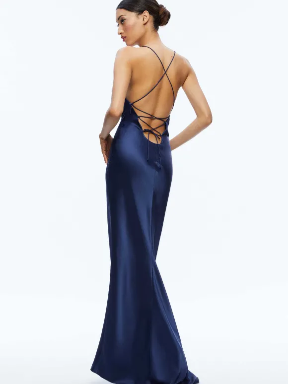 Montana Lace Up Back Maxi Gown | Alice and Olivia Outlet